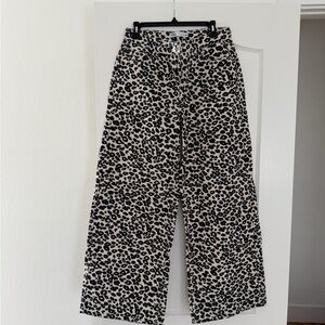 Zara Black and Cream Leopard Print Wide-Leg Jeans